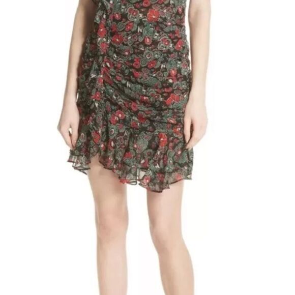 Veronica Beard One Shoulder Floral Dress - Black and Red - Picture 6 of 8